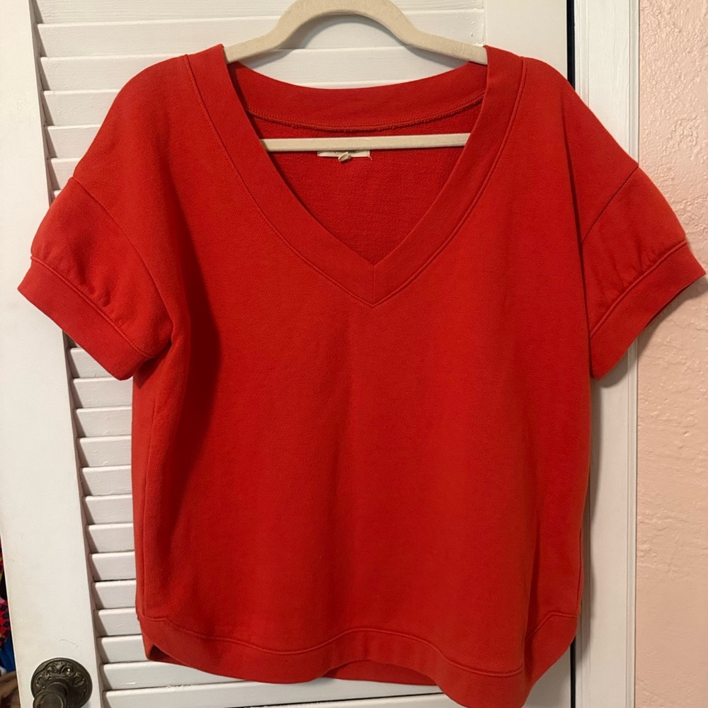 Madewell Women's Red V-Neck Sweatshirt Top